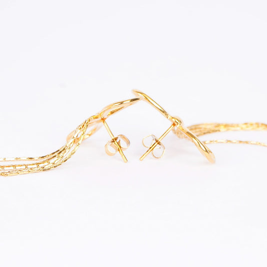 Edge Bow Knot Chain Tassel Drop Earrings – gold bow knot with cascading chain tassel drop earrings-3