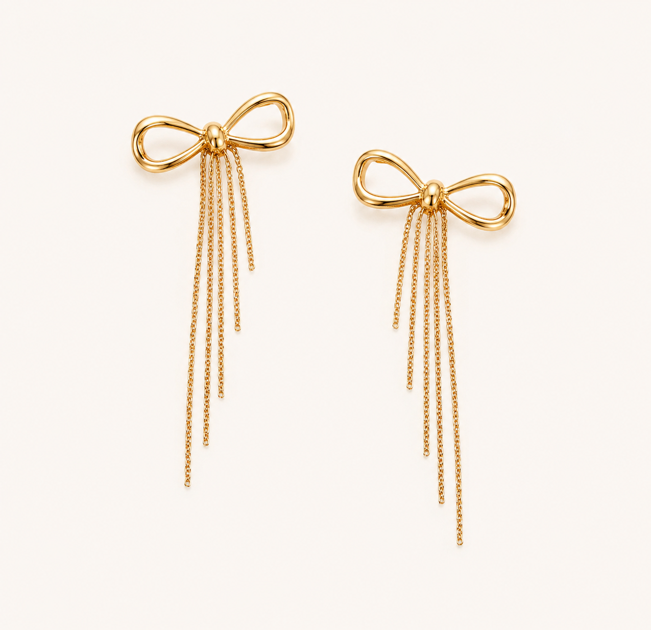 Edge Bow Knot Chain Tassel Drop Earrings – gold bow knot with cascading chain tassel drop earrings