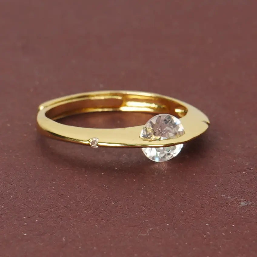 Edge Crystal Open Ring – crystal-set adjustable open-band ring in 18K gold plated finish for women-2