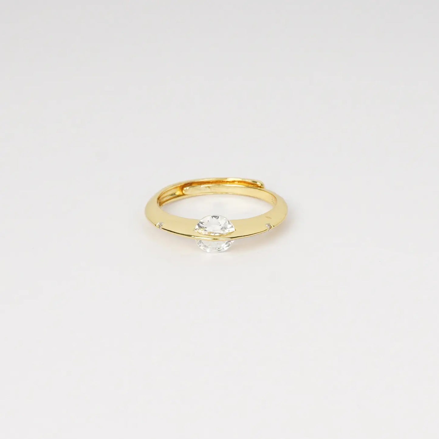 Edge Crystal Open Ring – crystal-set adjustable open-band ring in 18K gold plated finish for women-4