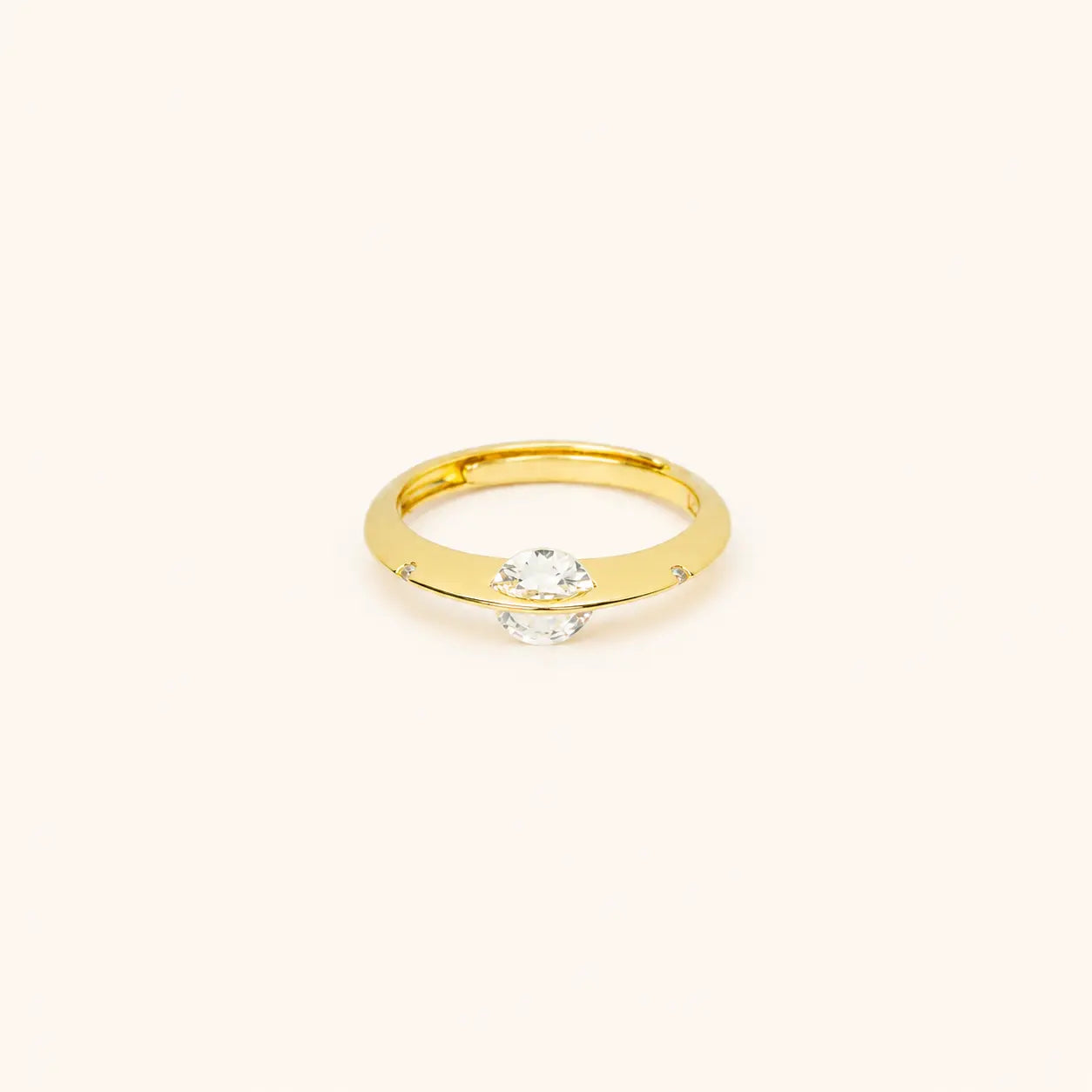 Edge Crystal Open Ring – crystal-set adjustable open-band ring in 18K gold plated finish for women