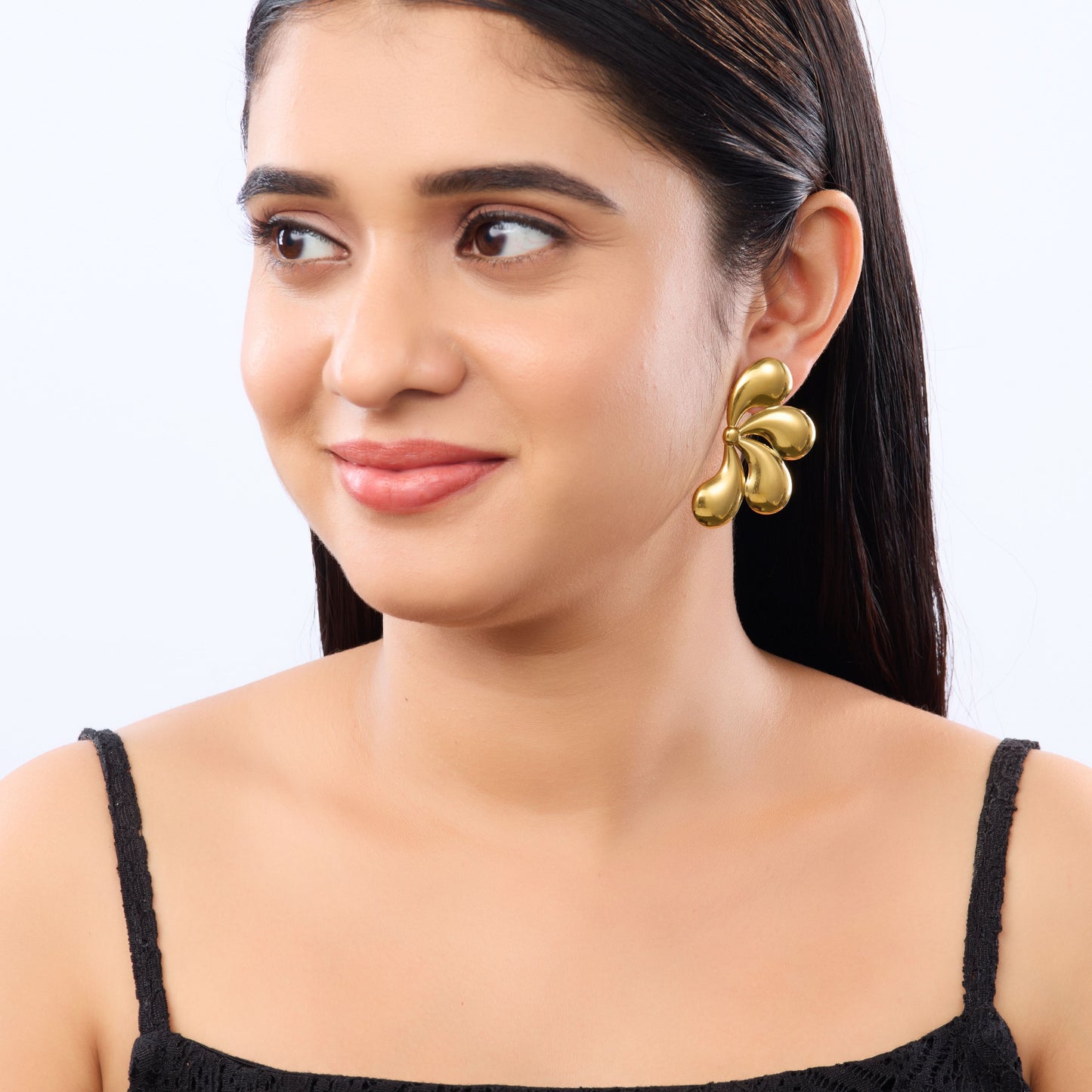 Edge Floral Butterfly Geometric Stud Earrings – tropical floral butterfly design gold plated stud earrings-3