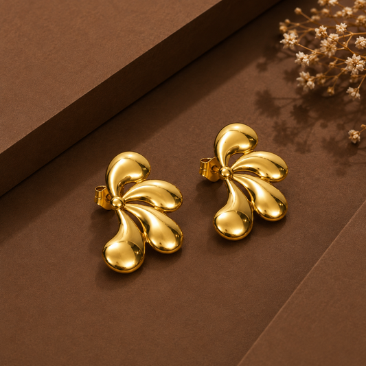 Edge Floral Butterfly Geometric Stud Earrings – tropical floral butterfly design gold plated stud earrings-5