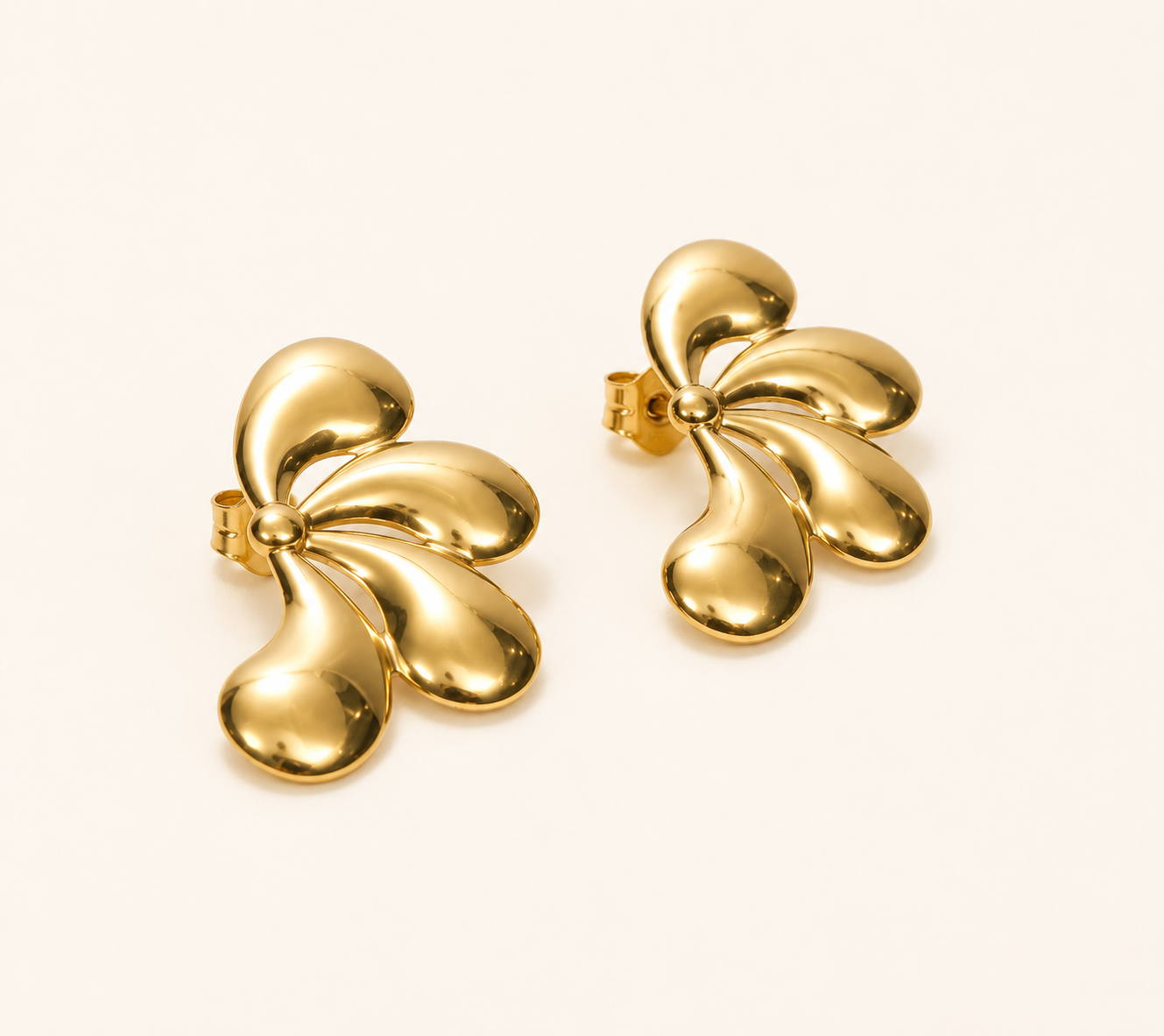 Edge Floral Butterfly Geometric Stud Earrings – tropical floral butterfly design gold plated stud earrings