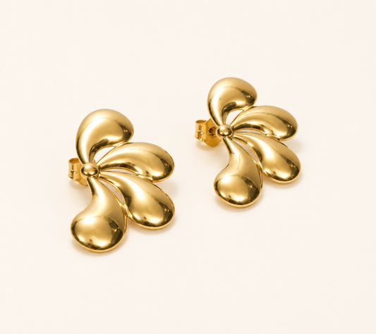 Edge Floral Butterfly Geometric Stud Earrings – tropical floral butterfly design gold plated stud earrings