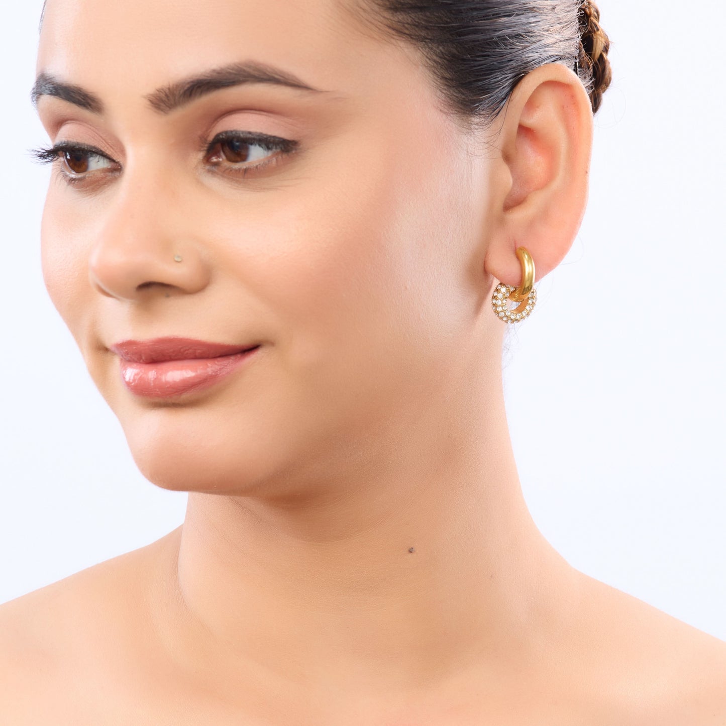 Edge Pavé Crystal Arc Hoop Earrings – interlocking gold arc and pavé crystal ring hoop earrings, 18K gold plated-3