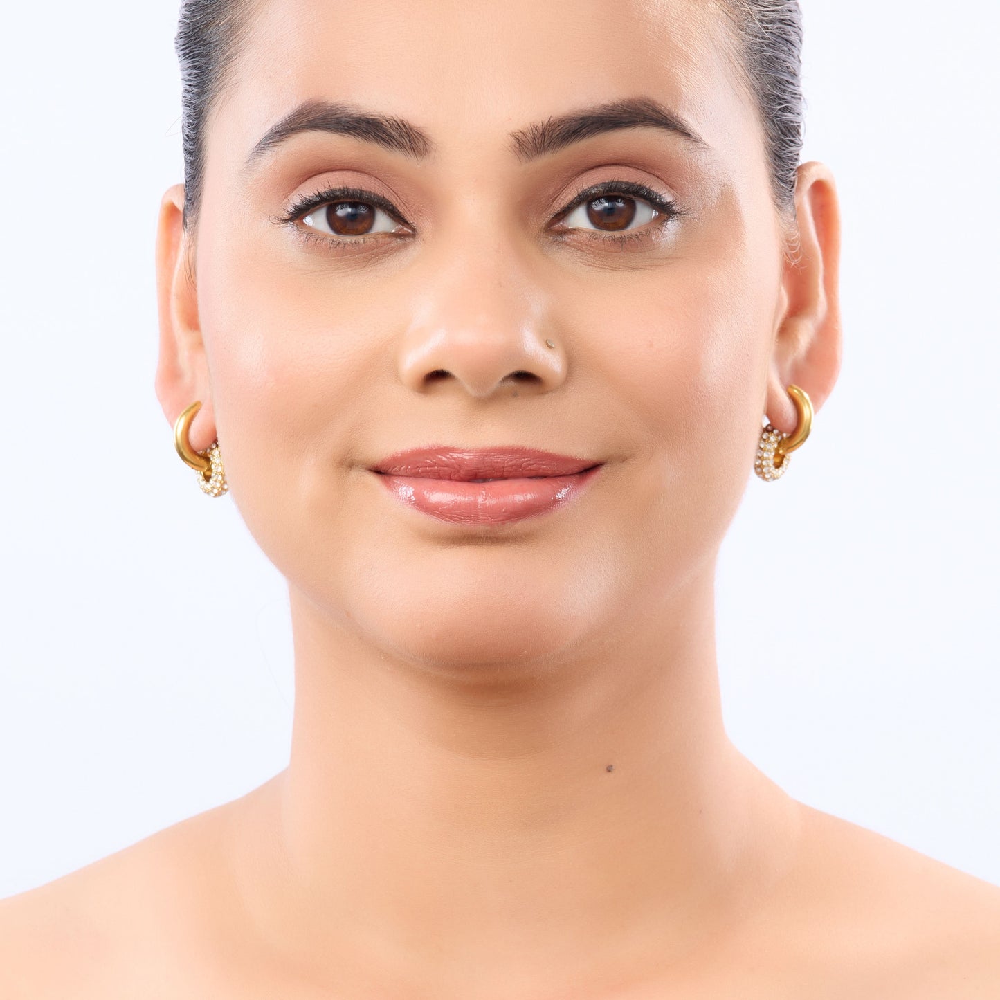 Edge Pavé Crystal Arc Hoop Earrings – interlocking gold arc and pavé crystal ring hoop earrings, 18K gold plated-4