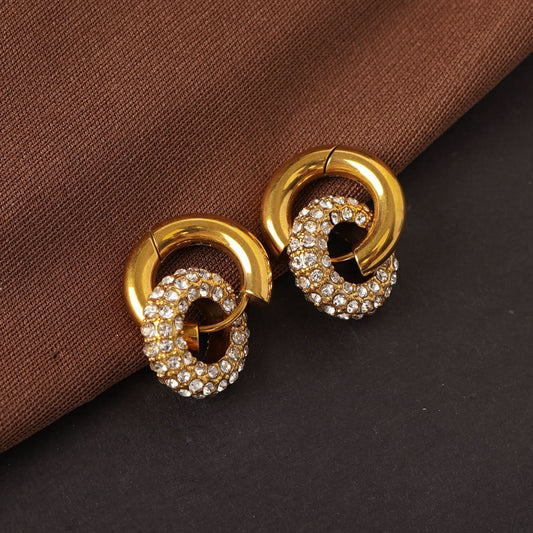 Edge Pavé Crystal Arc Hoop Earrings – interlocking gold arc and pavé crystal ring hoop earrings, 18K gold plated-5