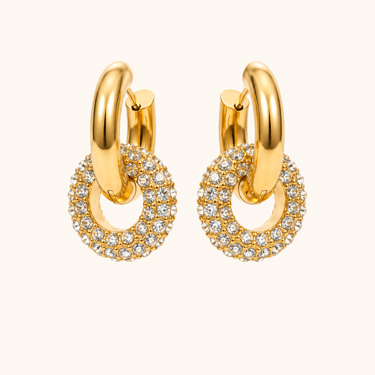 Edge Pavé Crystal Arc Hoop Earrings – interlocking gold arc and pavé crystal ring hoop earrings, 18K gold plated