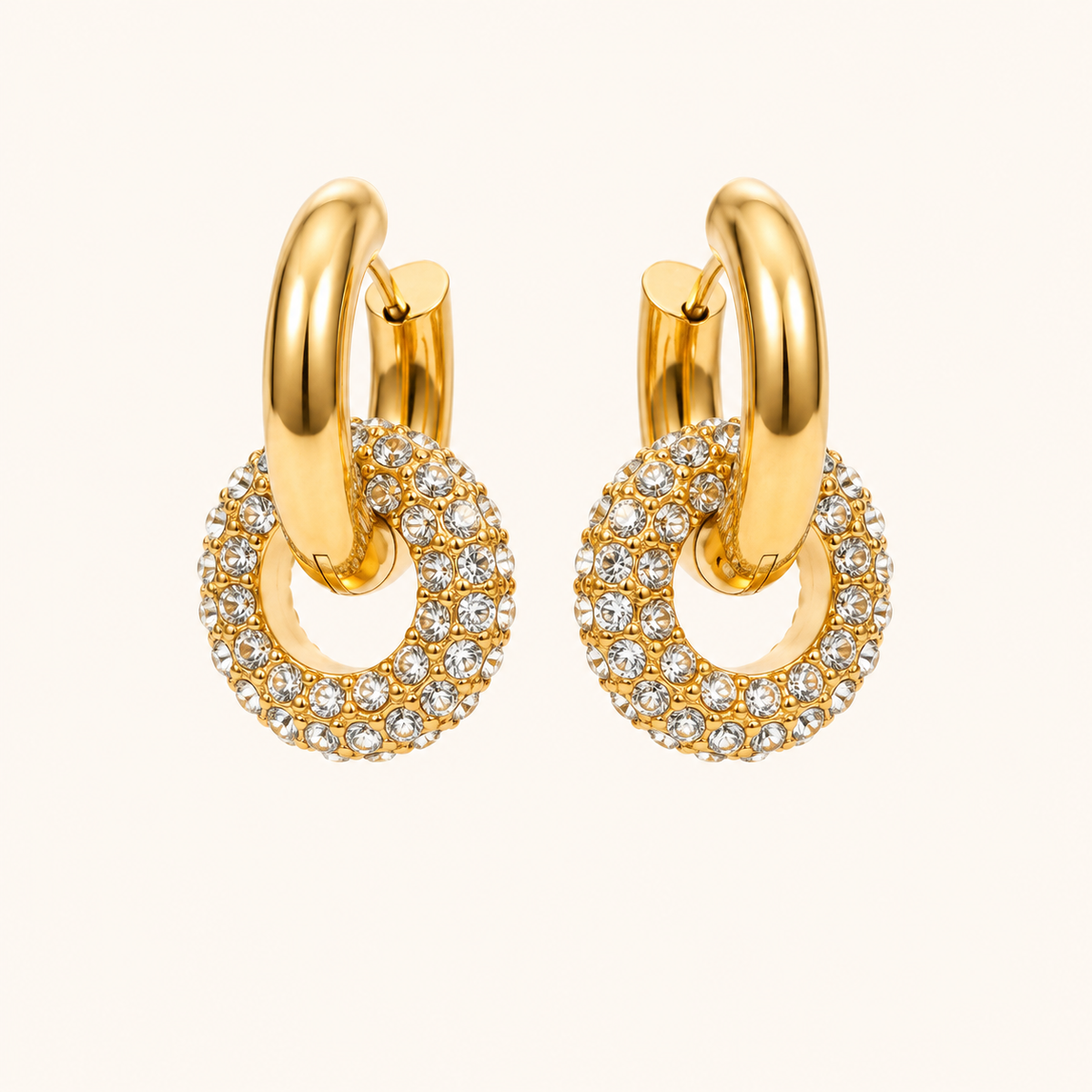 Edge Pavé Crystal Arc Hoop Earrings – interlocking gold arc and pavé crystal ring hoop earrings, 18K gold plated