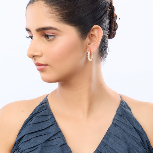Edge Pearl Huggie Hoop Earrings – gold huggie hoops with continuous pearl outer edge for women-5