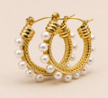 Edge Pearl Huggie Hoop Earrings