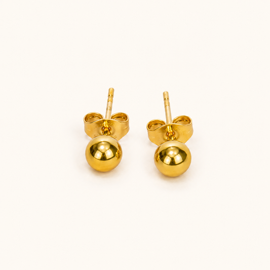 Edge Round Ball Stud Earrings – gold ball stud earrings in 3mm to 6mm sizes, 18K gold plated, Edge Collection