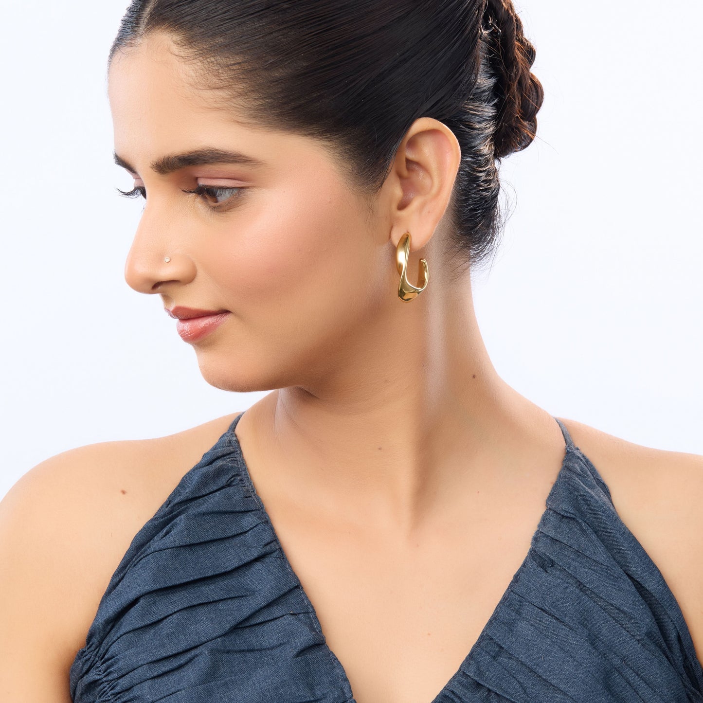 Edge Sculptural Open-Arc Drop Earrings – tapered sweeping curve sculptural gold drop earrings from Edge Collection-4