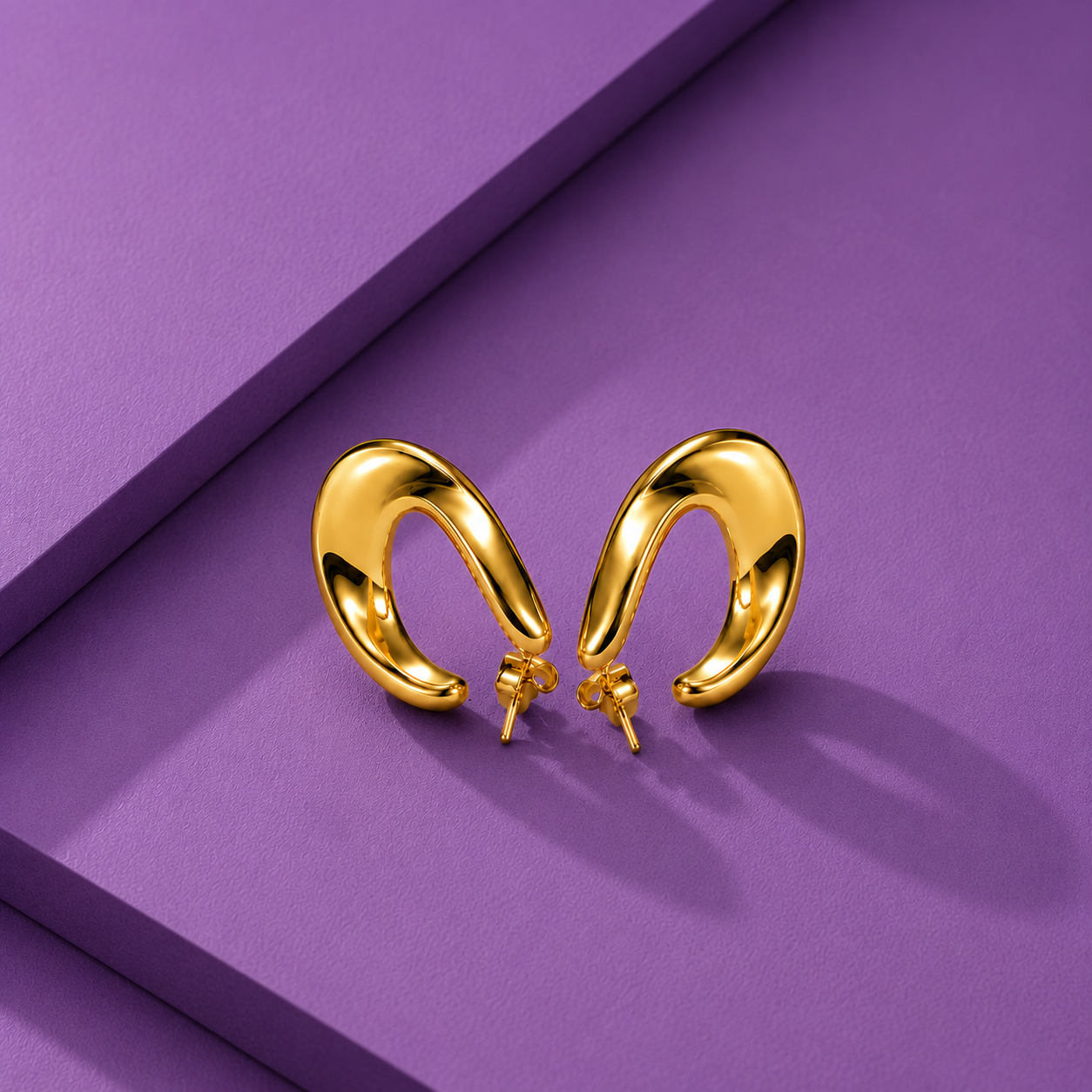 Edge Sculptural Open-Arc Drop Earrings – tapered sweeping curve sculptural gold drop earrings from Edge Collection-6