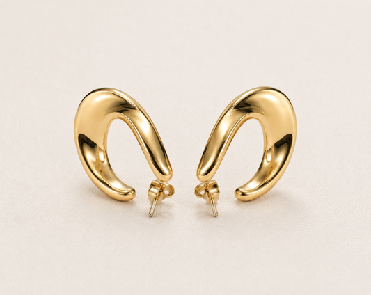 Edge Sculptural Open-Arc Drop Earrings – tapered sweeping curve sculptural gold drop earrings from Edge Collection