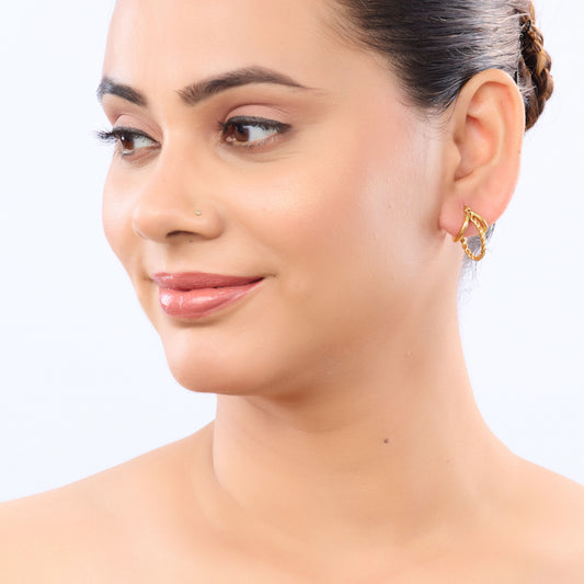 Edge Triple-Band Rope Huggie Hoop Earrings – braided rope outer and double smooth inner band huggie hoops, 18K gold plated-4