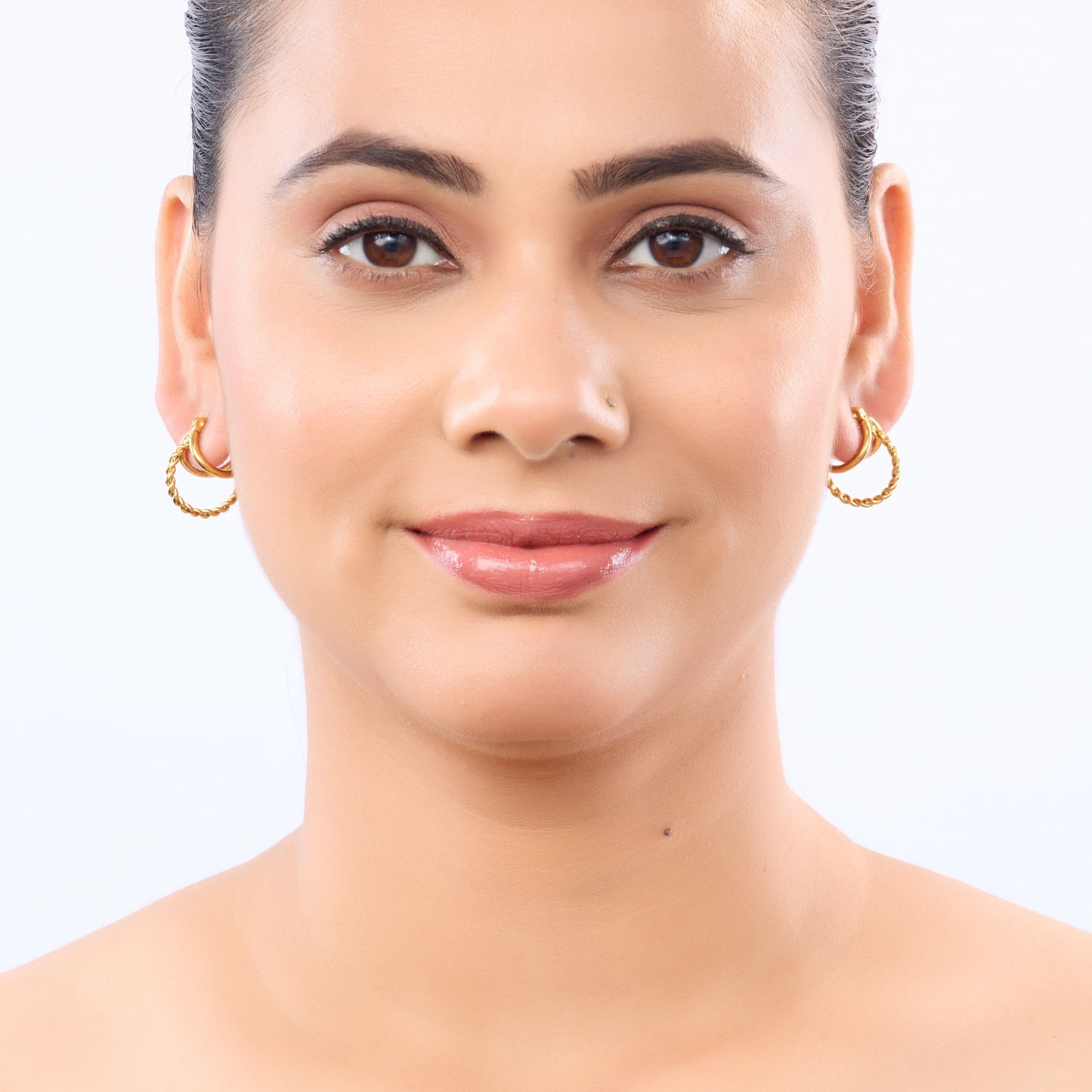 Edge Triple-Band Rope Huggie Hoop Earrings – braided rope outer and double smooth inner band huggie hoops, 18K gold plated-5