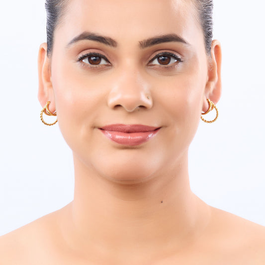 Edge Triple-Band Rope Huggie Hoop Earrings – braided rope outer and double smooth inner band huggie hoops, 18K gold plated-5