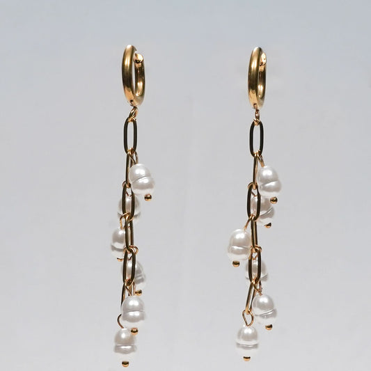 Edge Vine Baroque Pearl Chain Drop Earrings – gold vine and baroque pearl chain drop earrings for women-3