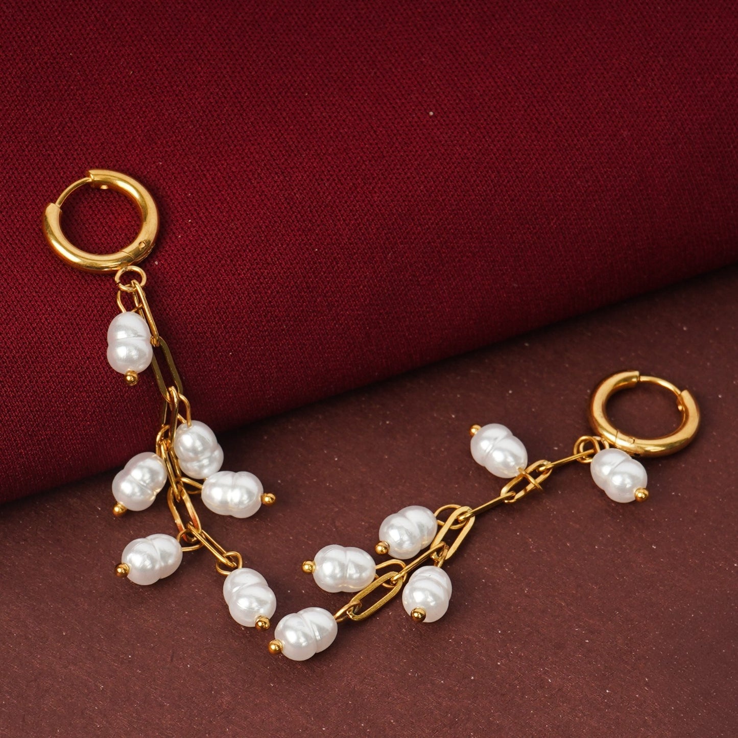 Edge Vine Baroque Pearl Chain Drop Earrings – gold vine and baroque pearl chain drop earrings for women-4