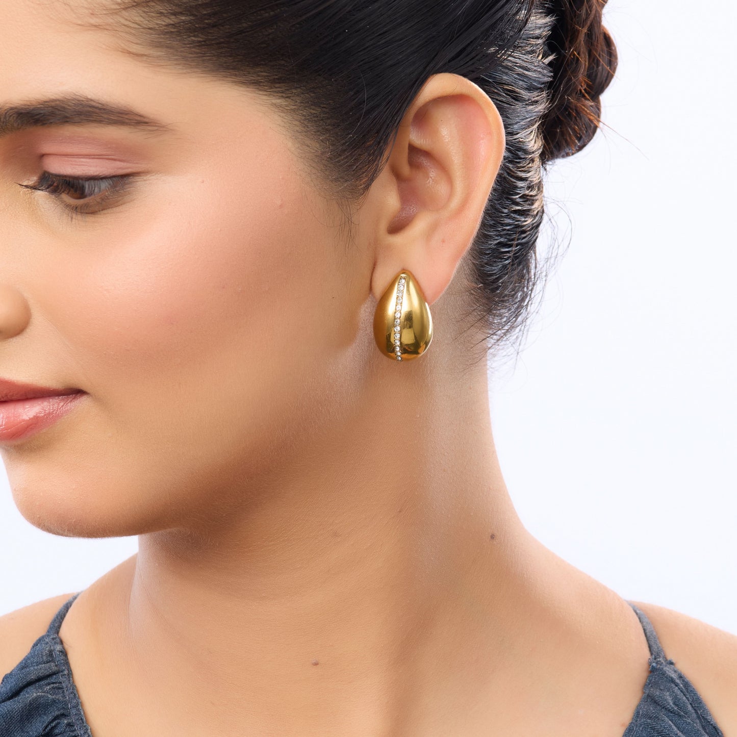 Edge Waterdrop Stud Earrings – smooth waterdrop gold plated stud earrings for women, Edge Collection-3