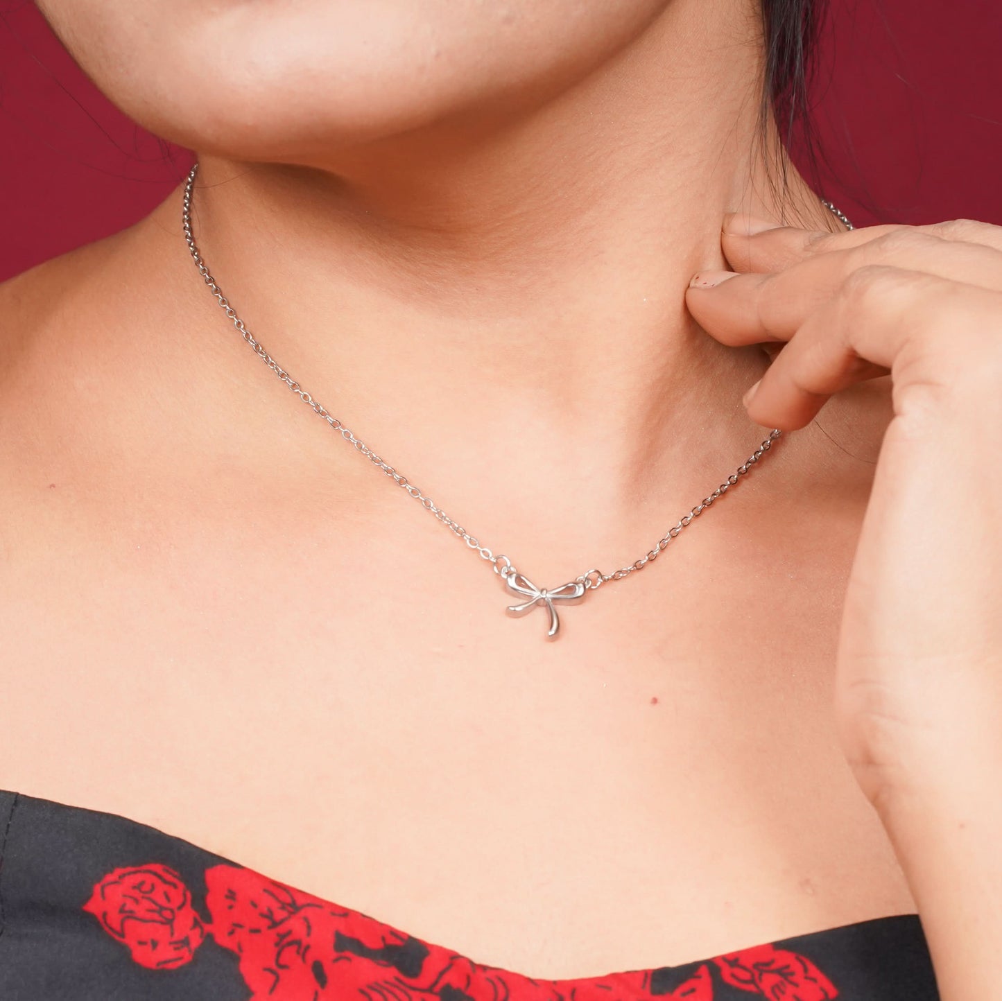 Elara Bow Knot Chain Necklace – slim gold link chain with bow knot accent, adjustable, 18K gold plated-2