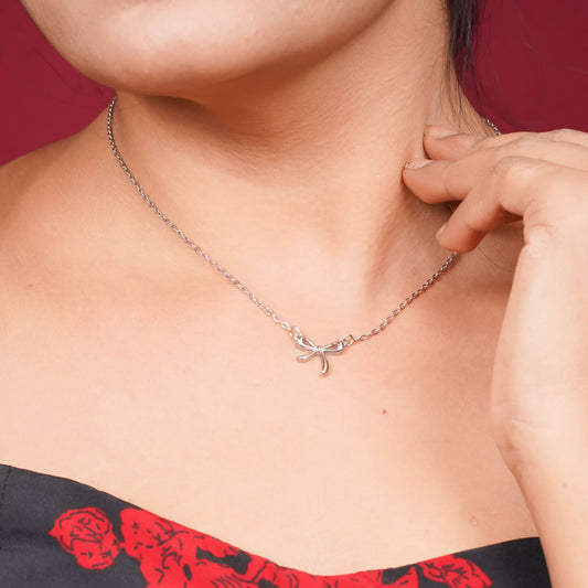 Elara Bow Knot Chain Necklace – slim gold link chain with bow knot accent, adjustable, 18K gold plated-2