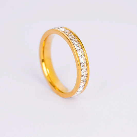 Elegant Crystal Inlay Gold Band Ring – channel-set crystal inlay gold plated band ring, size 8, 18K gold-5
