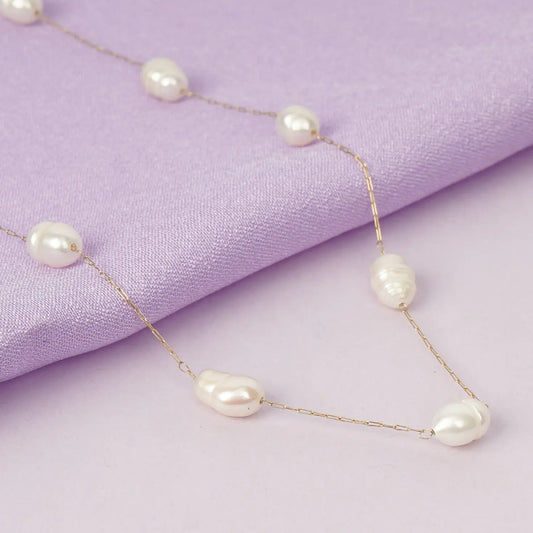 Elegant Freshwater Pearl Chain Necklace – freshwater pearl on a delicate gold chain necklace for women-2