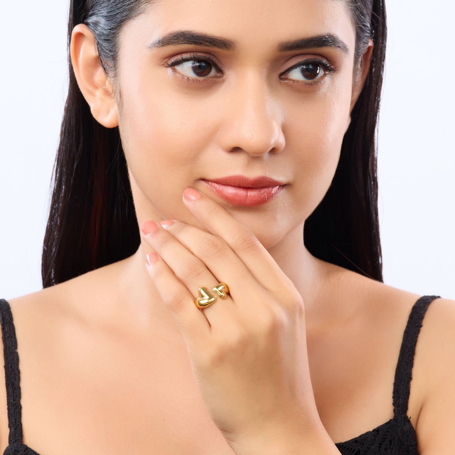 Elegant Open Heart Ring – sculpted open-heart adjustable gold plated ring for women-4