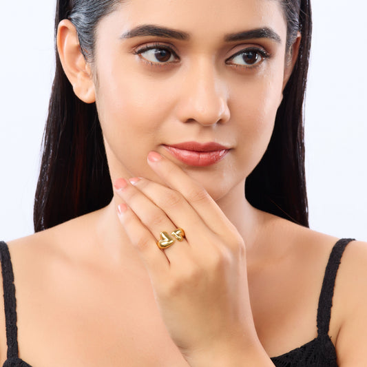 Elegant Open Heart Ring – sculpted open-heart adjustable gold plated ring for women-4