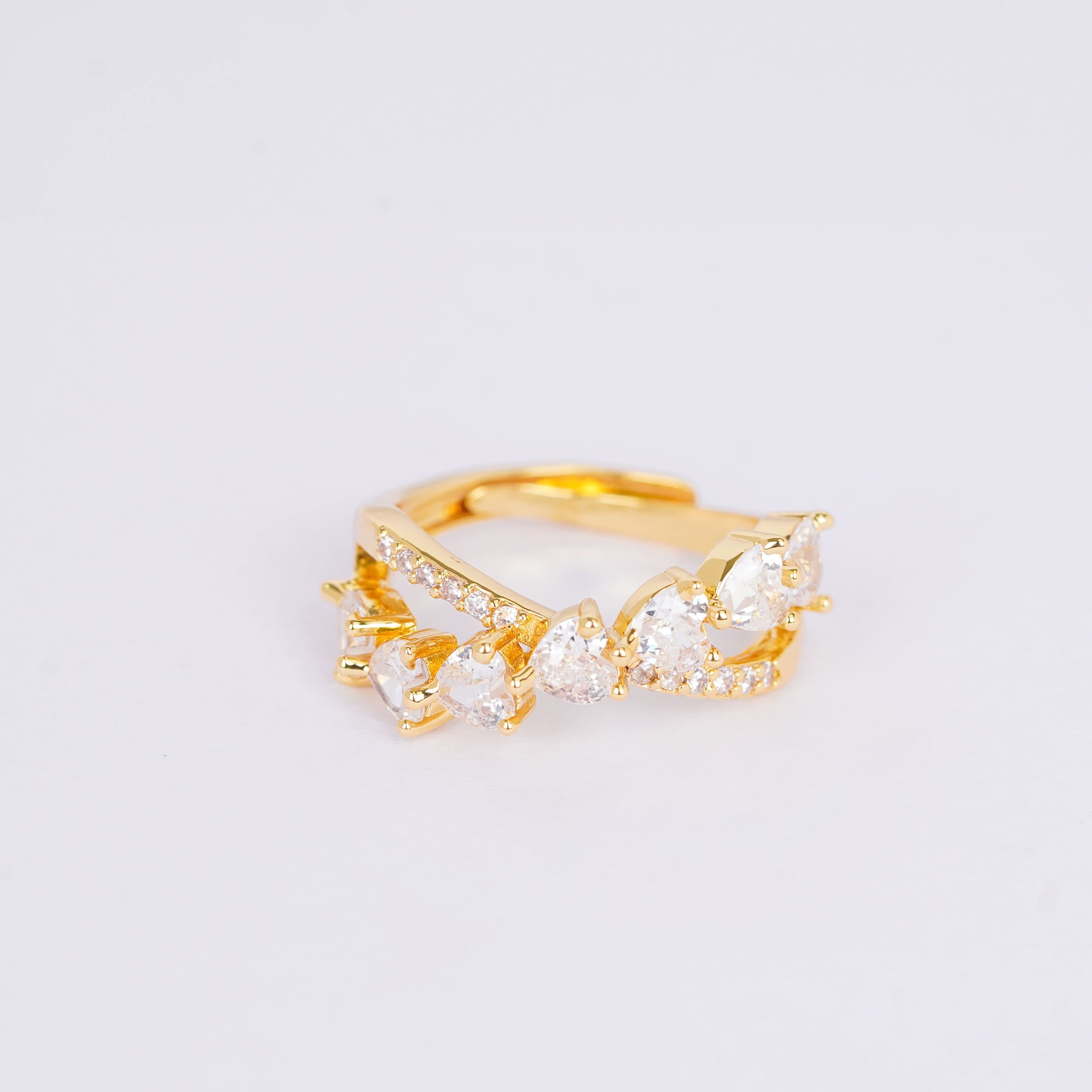 Eternal Heart Tiara Ring – crown-style tiara arch ring with heart detailing in 18K gold plated finish for women-2