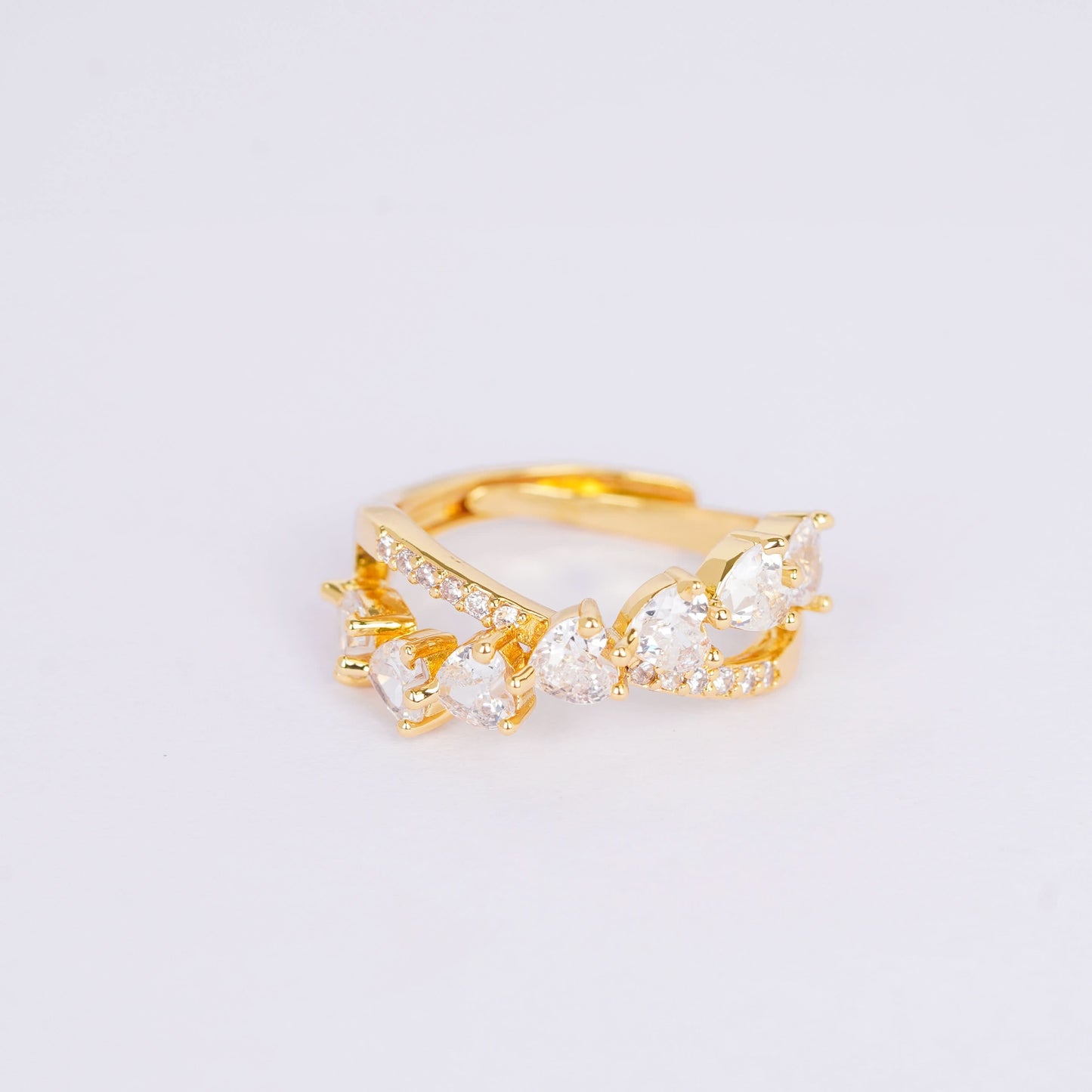 Eternal Heart Tiara Ring – crown-style tiara arch ring with heart detailing in 18K gold plated finish for women-2