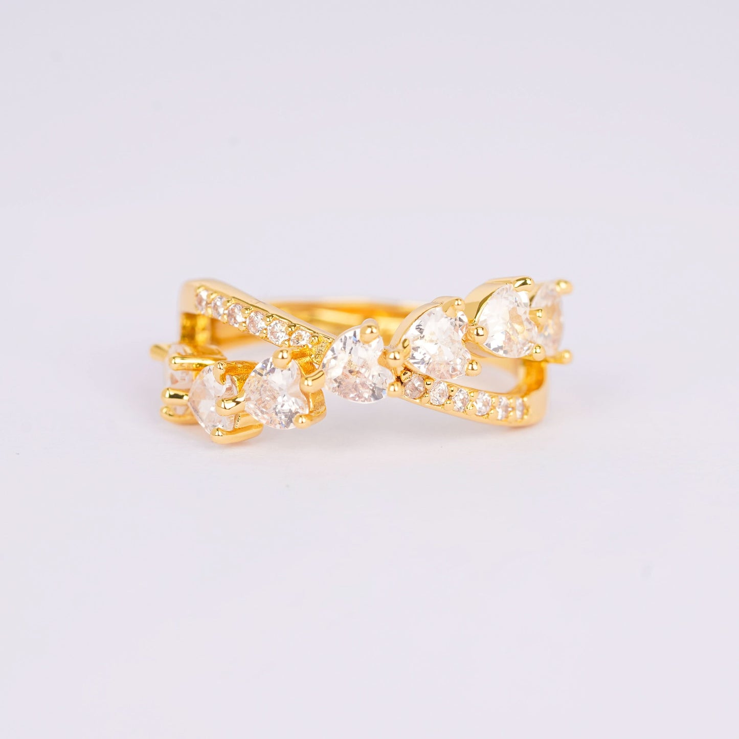 Eternal Heart Tiara Ring – crown-style tiara arch ring with heart detailing in 18K gold plated finish for women-4