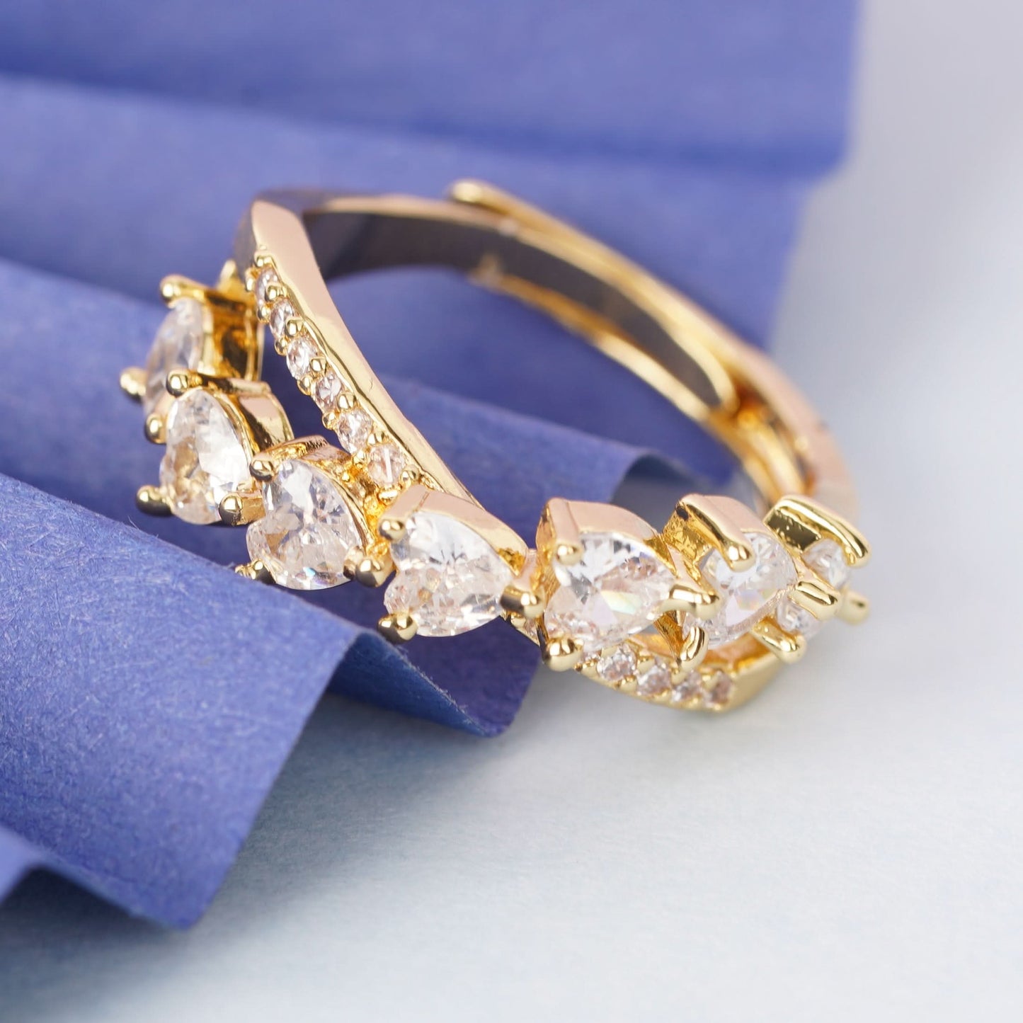 Eternal Heart Tiara Ring – crown-style tiara arch ring with heart detailing in 18K gold plated finish for women-6