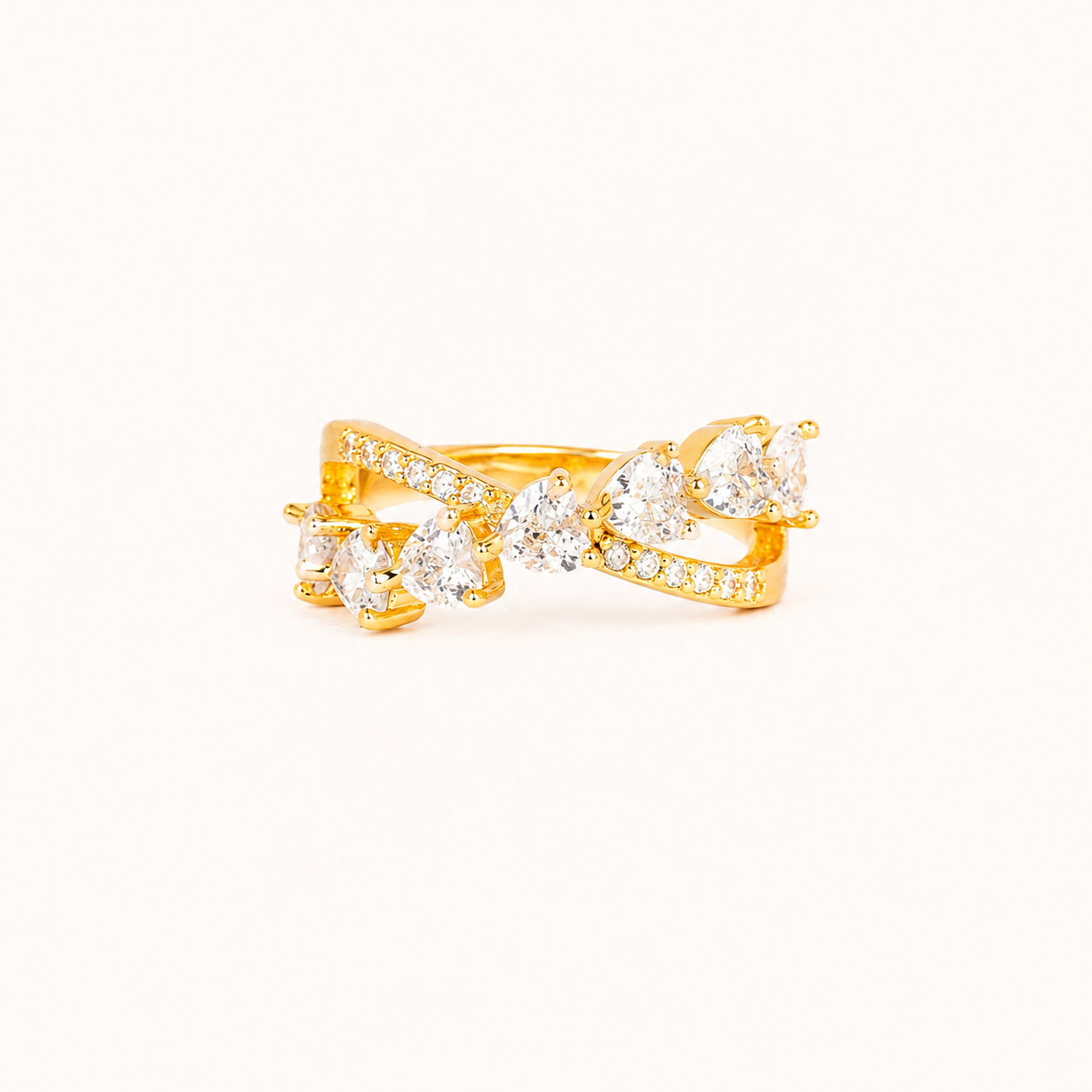 Eternal Heart Tiara Ring – crown-style tiara arch ring with heart detailing in 18K gold plated finish for women