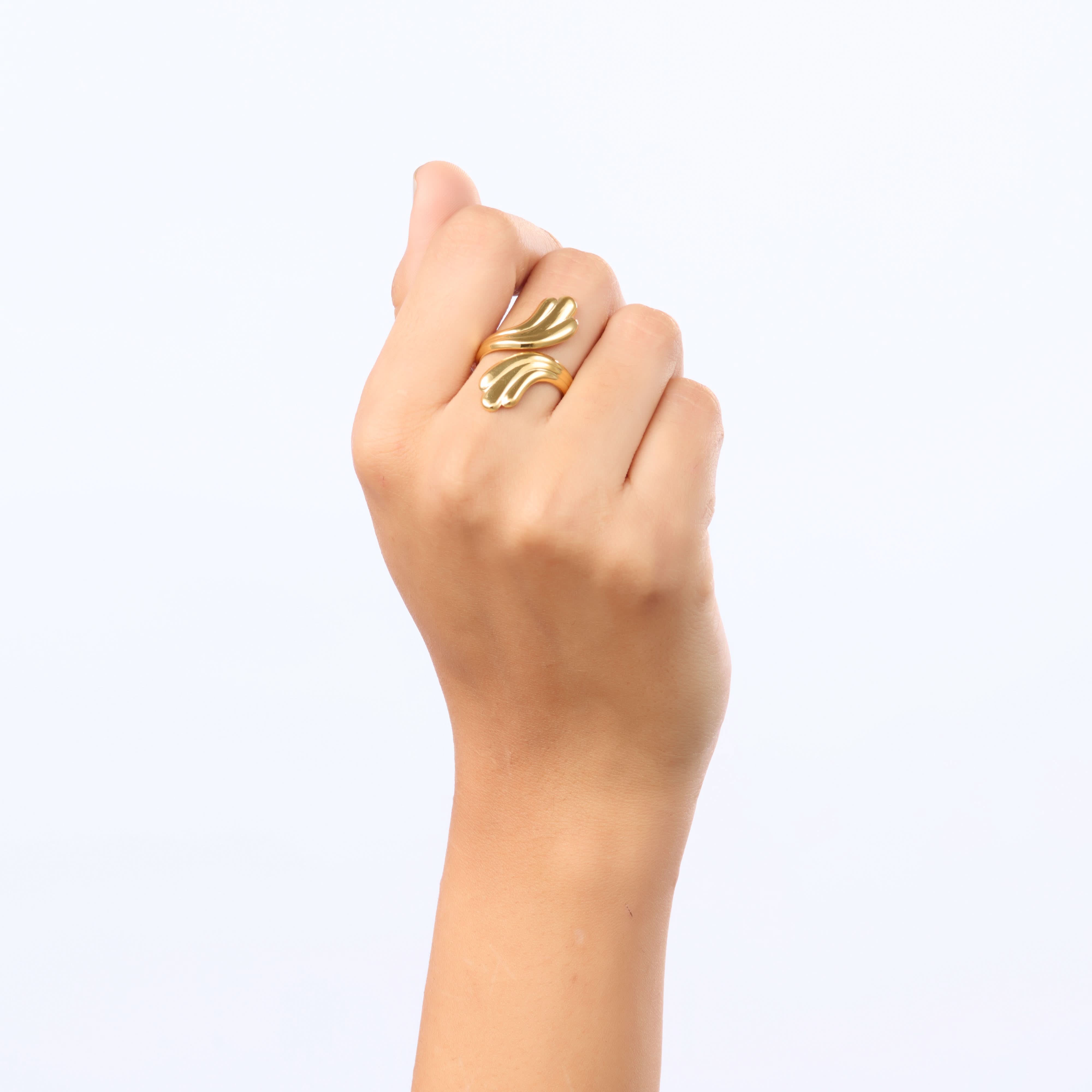 Ethereal Gilded Plume Ring – sculpted gilded feather plume ring in 18K gold plated finish for women-2