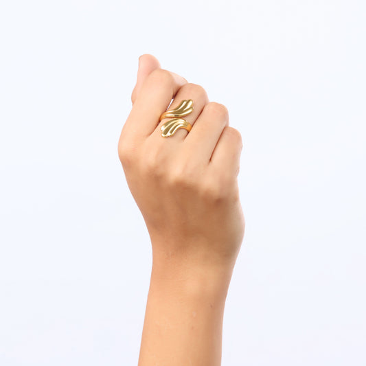 Ethereal Gilded Plume Ring – sculpted gilded feather plume ring in 18K gold plated finish for women-2