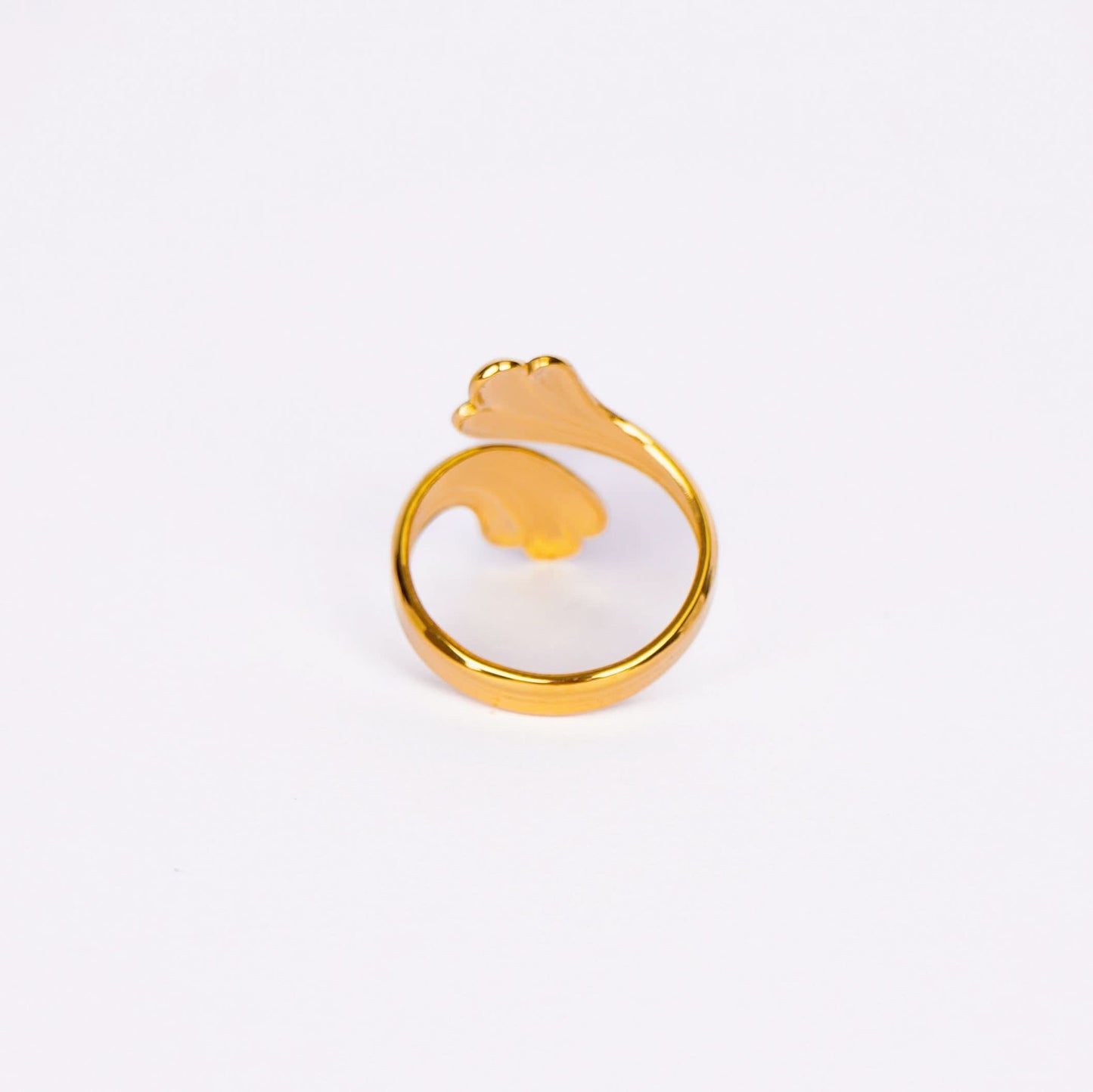 Ethereal Gilded Plume Ring – sculpted gilded feather plume ring in 18K gold plated finish for women-3