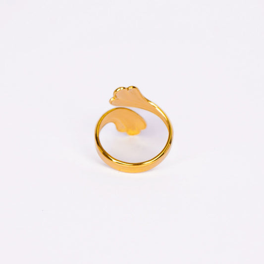 Ethereal Gilded Plume Ring – sculpted gilded feather plume ring in 18K gold plated finish for women-3