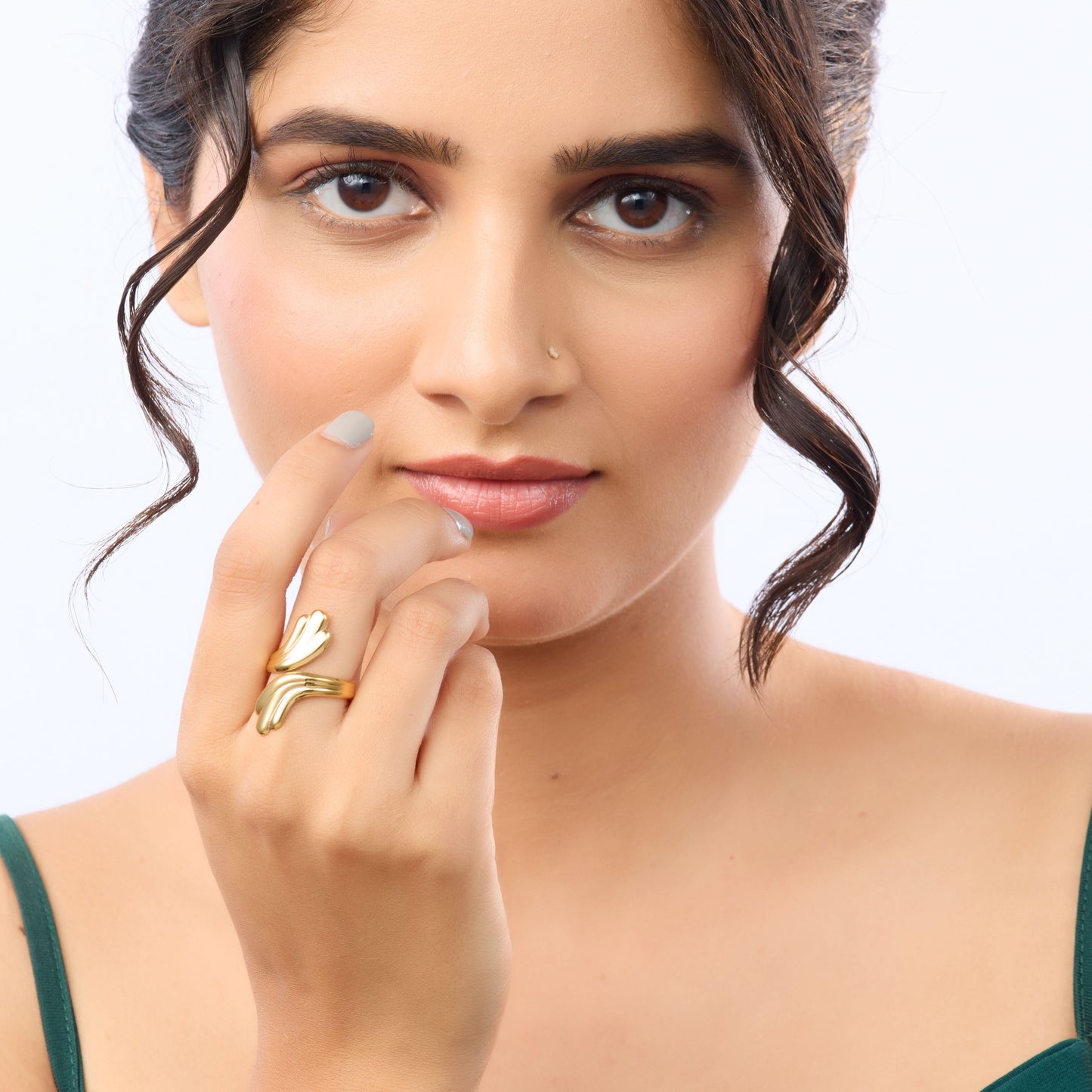 Ethereal Gilded Plume Ring – sculpted gilded feather plume ring in 18K gold plated finish for women-4