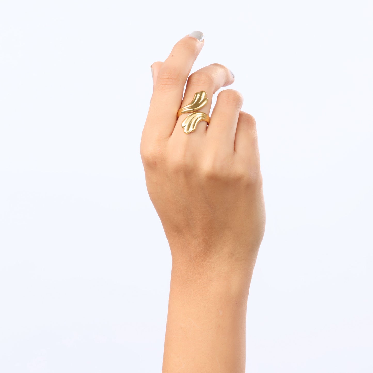 Ethereal Gilded Plume Ring – sculpted gilded feather plume ring in 18K gold plated finish for women-5