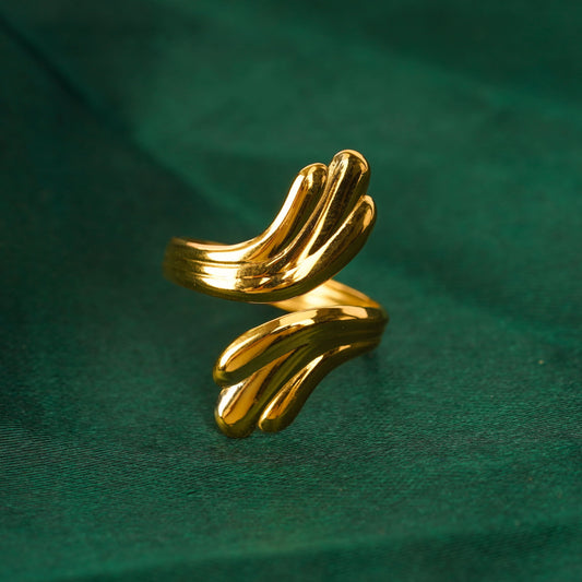Ethereal Gilded Plume Ring – sculpted gilded feather plume ring in 18K gold plated finish for women-7