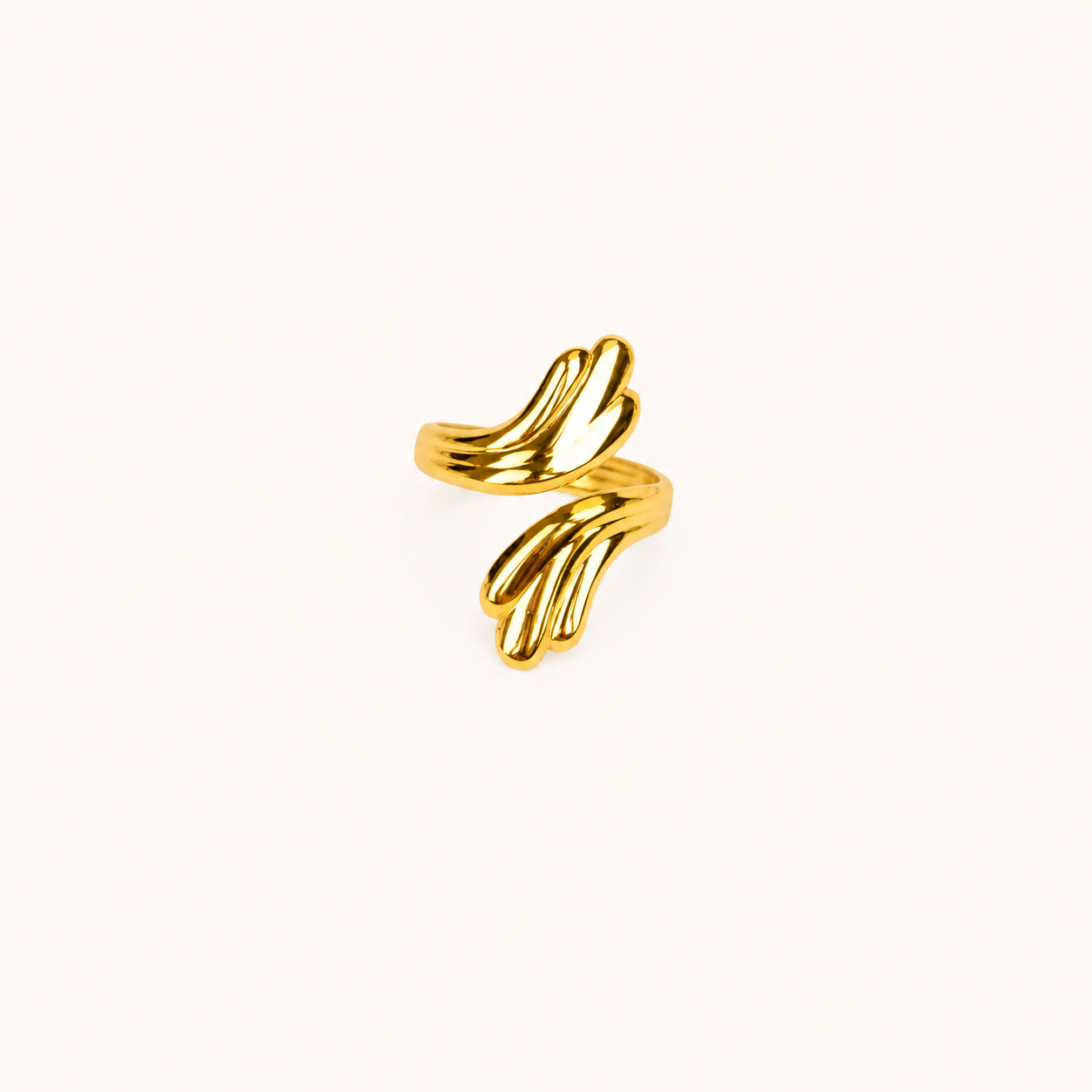 Ethereal Gilded Plume Ring – sculpted gilded feather plume ring in 18K gold plated finish for women