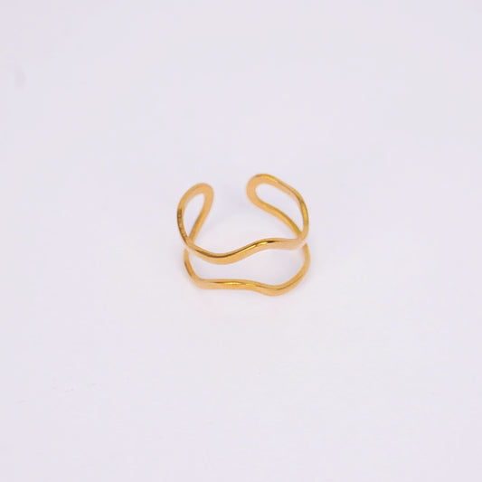 Ethereal Wave Ring – fluid wave-shaped gold plated band ring for women-2