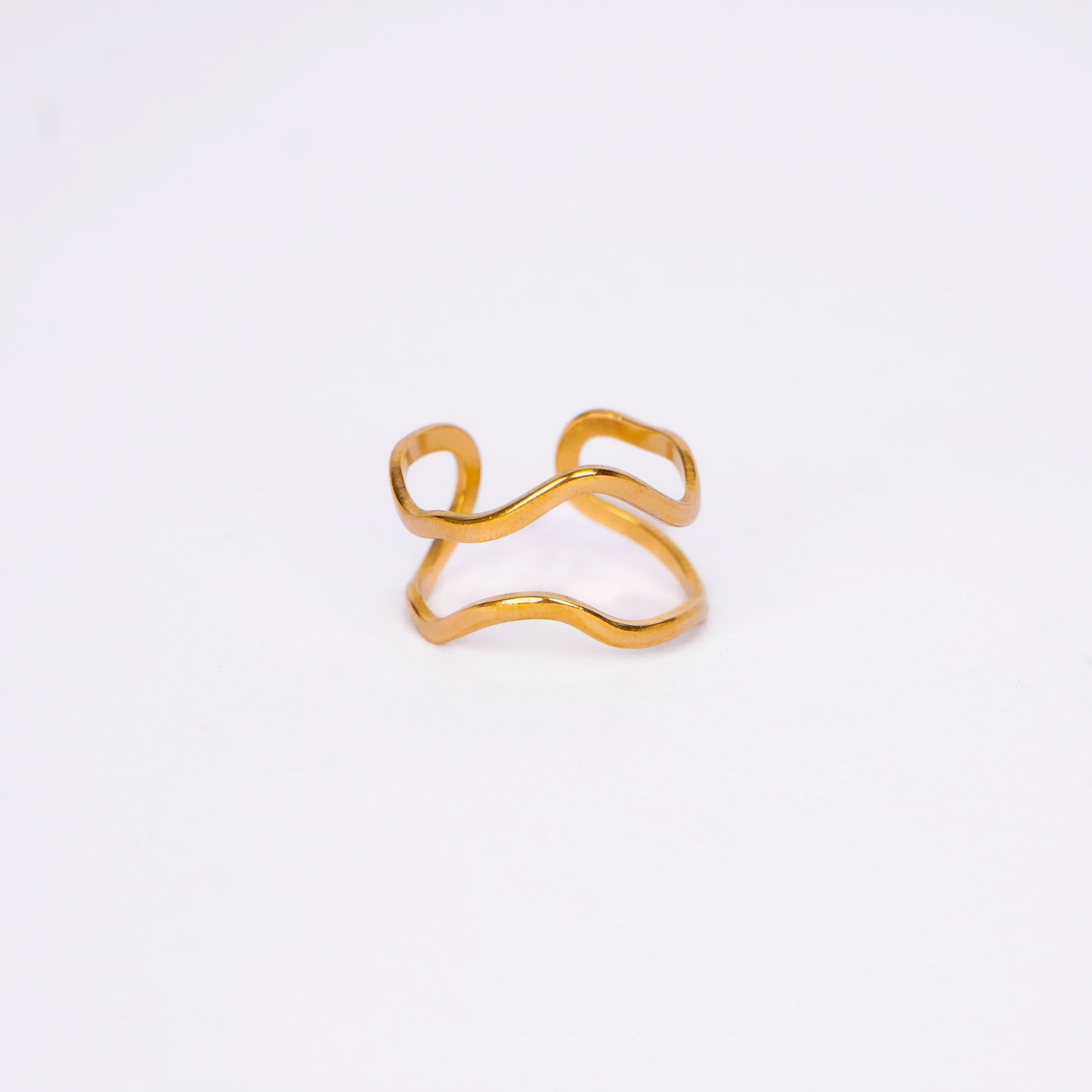 Ethereal Wave Ring – fluid wave-shaped gold plated band ring for women-4