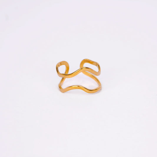 Ethereal Wave Ring – fluid wave-shaped gold plated band ring for women-4