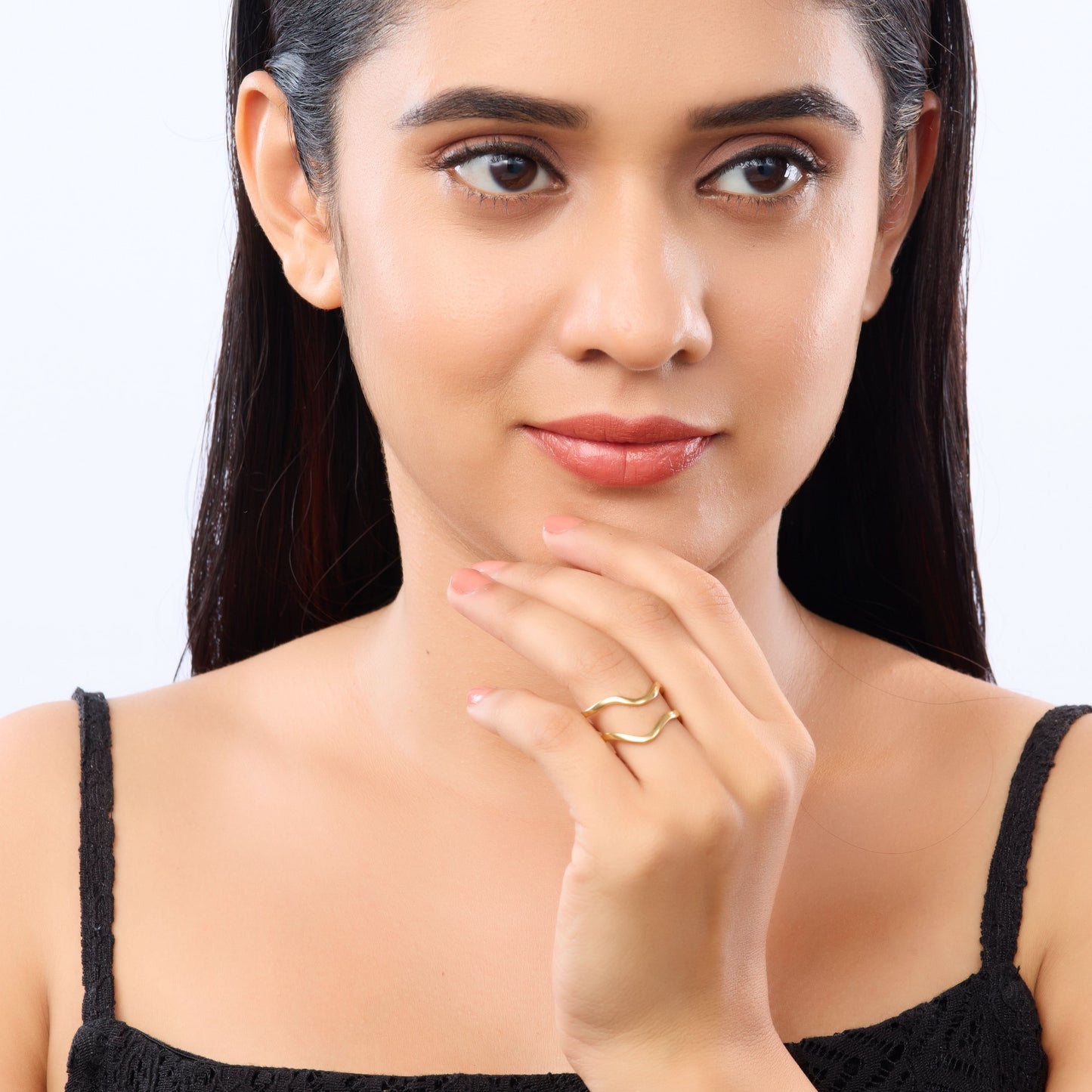 Ethereal Wave Ring – fluid wave-shaped gold plated band ring for women-5
