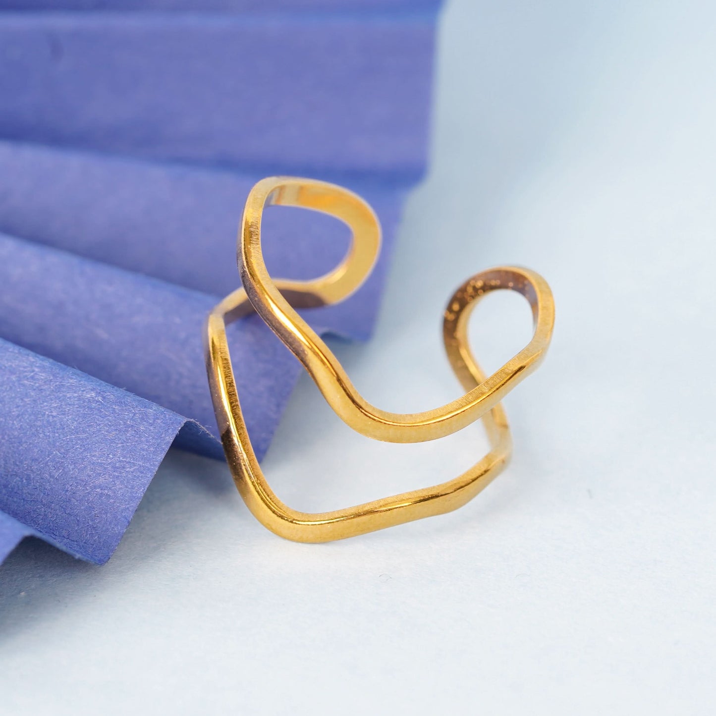 Ethereal Wave Ring – fluid wave-shaped gold plated band ring for women-6
